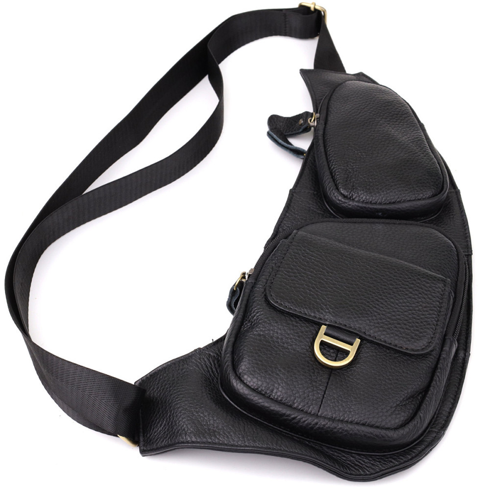 Чоловіча сумка через плече із зернистої натуральної шкіри Чорний (Vintage) Київ - фото 10