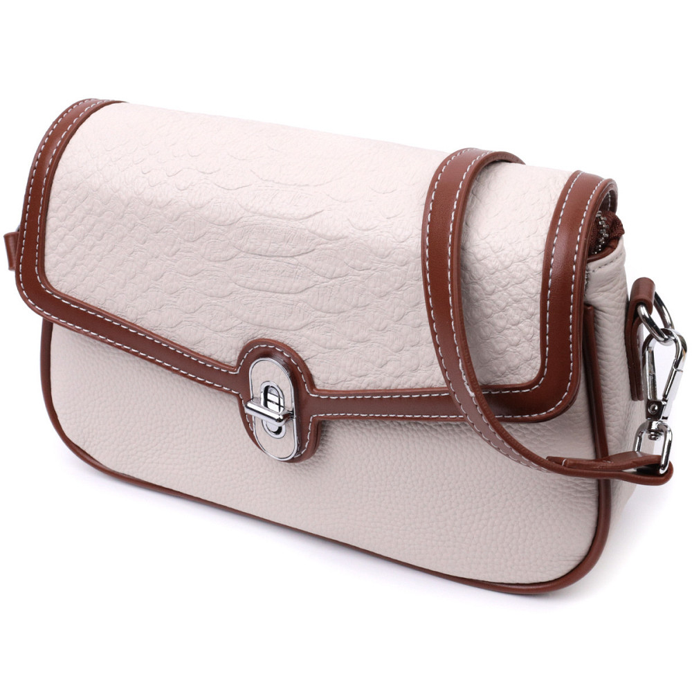 Красивая женская сумка на лето с фактурным клапаном из натуральной кожи Vintage 22623 Белая Киев - изображение 1