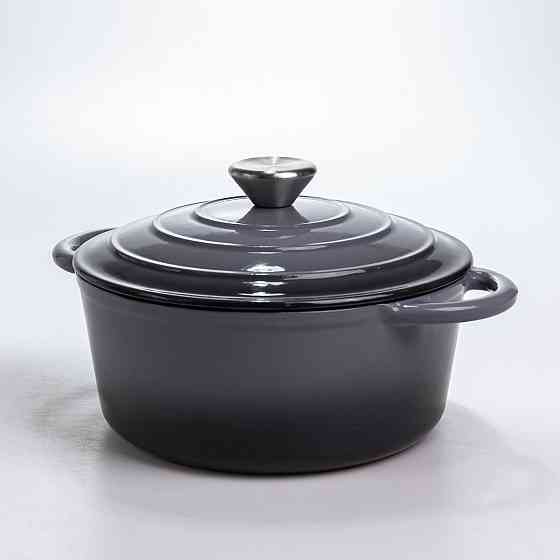 Каструля чавунна 2.5 л емальована з кришкою посуд для тушкування запікання томління кухонна Сіра HP-1-14-GREY Київ