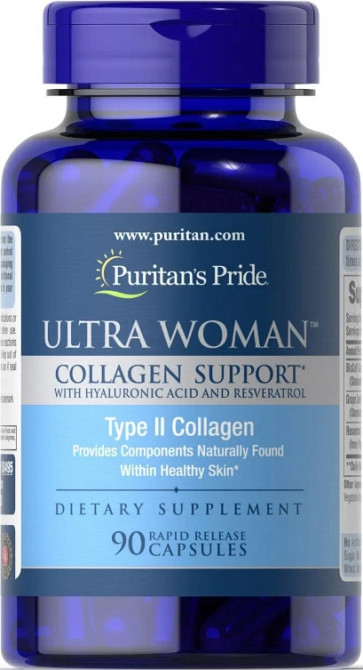 Колаген 2 типу для жінок Puritan's Pride Ultra Woman&trade Collagen Support with Hyaluronic Acid 90 капс Київ - фото 1
