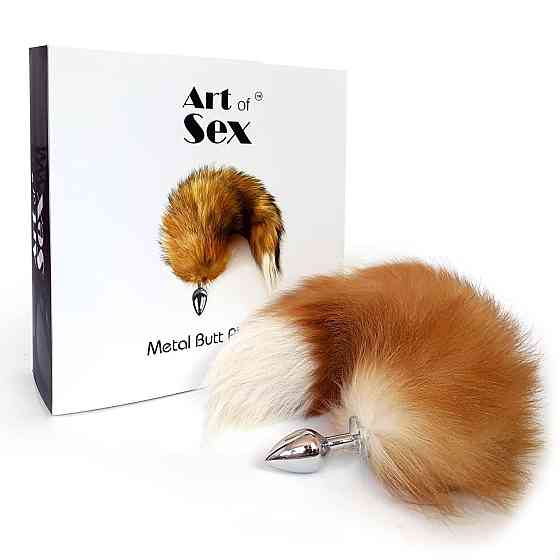 Металева анальна пробка з хвостом із натурального хутра Art of Sex size M Red fox Sex Aura Київ