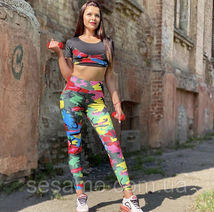 Костюм для йоги та фітнесу комуфляж лосини та топ Харків - фото 1