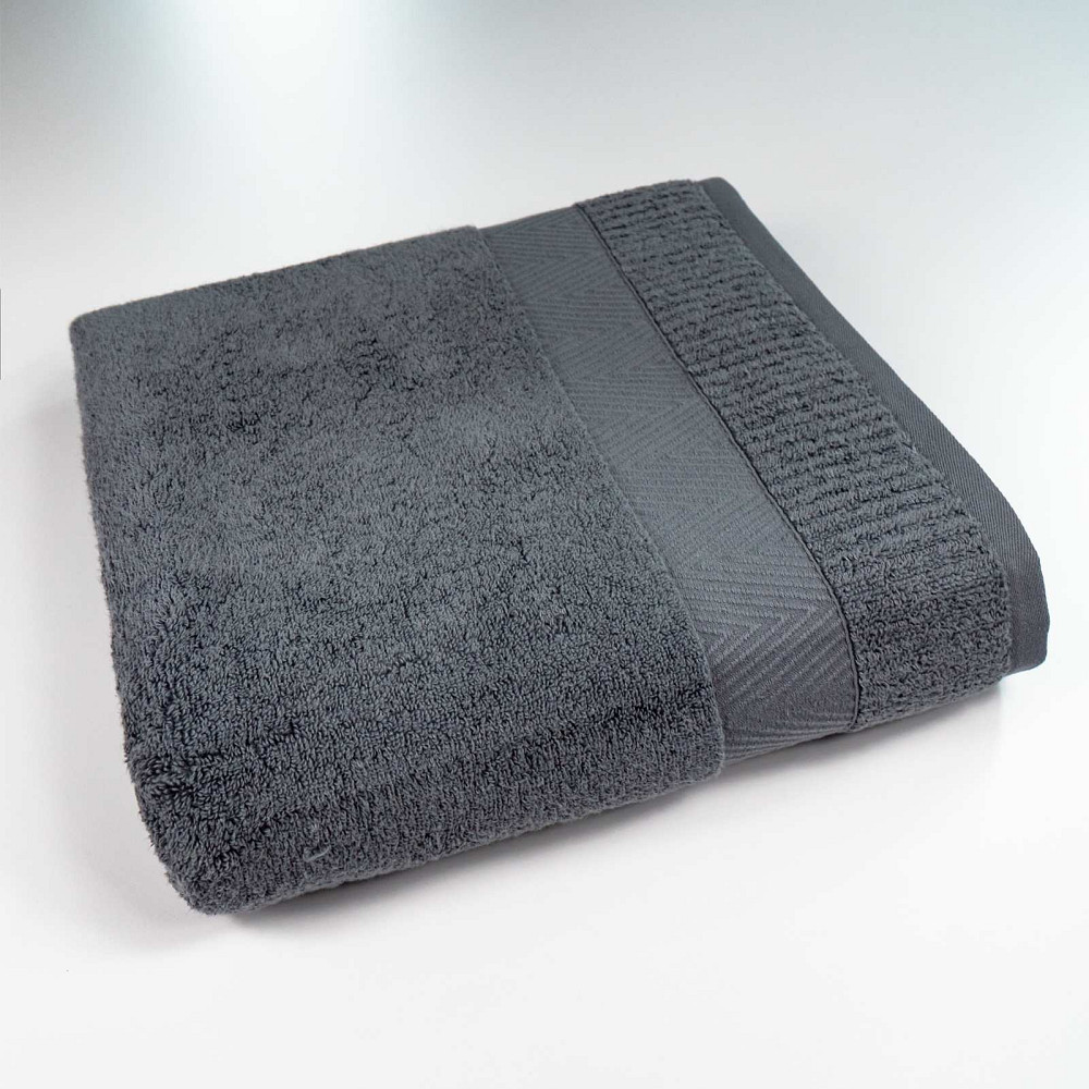 Великий банний махровий рушник 100x150см Преміум якості Зеро Твіст Бордюр 550г/м2 (Сірий) Суми - фото 1