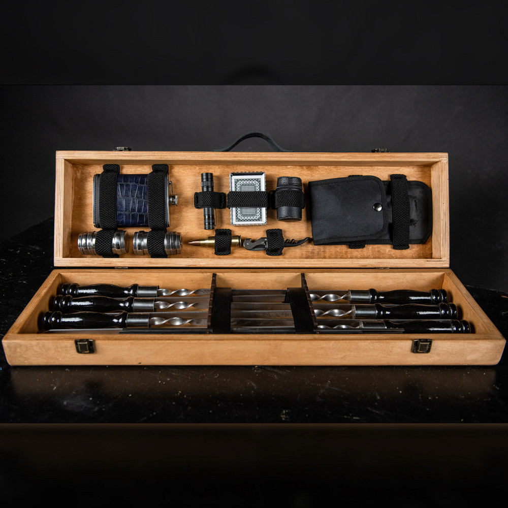 Шампури подарункові набір бокс для пікніка гриля та барбекю Оригінальні Віп подарунки на день народження татові, хлопцю, Тернопіль - фото 6