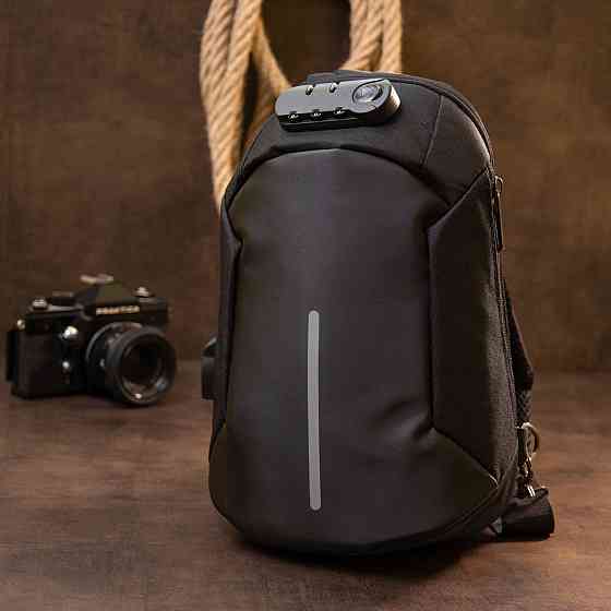 Ергономічний рюкзак через плече з кодовим замком текстильний Чорний (Vintage) Київ