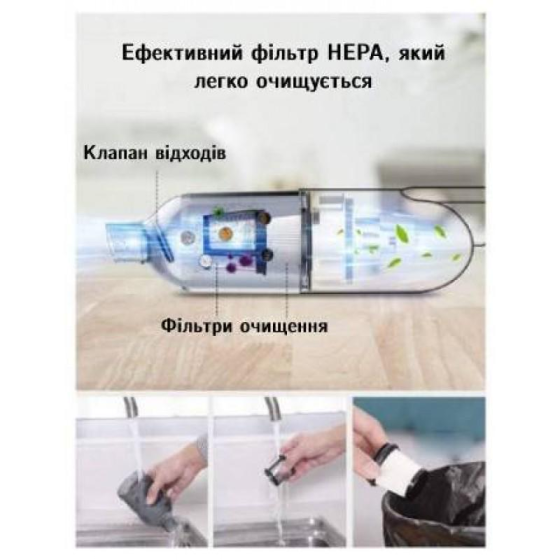 Бездротовий ручний пилосос Holife HM555A Silver (90 Вт, 7 кПа, HEPA, 2200 мАг) акумуляторний міні-пилосос для дому та авто Київ
