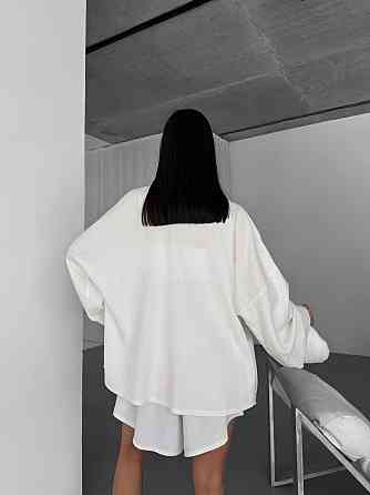 Жіночий літній прогулянковий оверсайз костюм двійка: сорочка і шорти льон Одеса