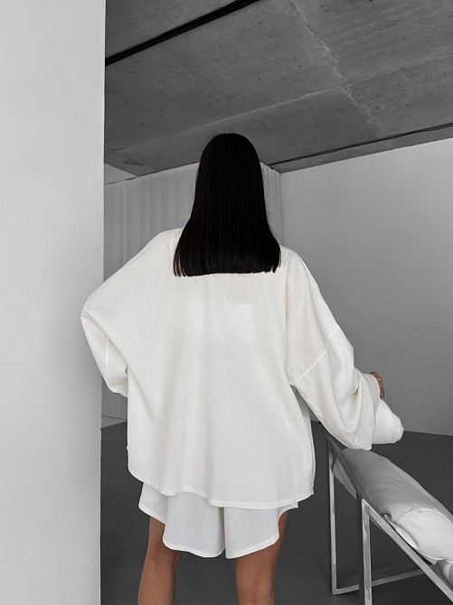 Женский летний прогулочный оверсайз костюм двойка: рубашка и шорты лен Одесса - изображение 2