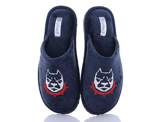 Хатні капці чоловічі із закритим носком вишивка Піт Буль з нашийником тм "PaGo" сині 42 Одеса