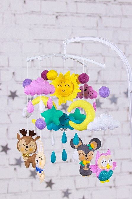 Детский музыкальный мобиль на кроватку для младенцев WooolyWool «Солнечные сны» с 35 мелодиями (М019 Киев - изображение 1