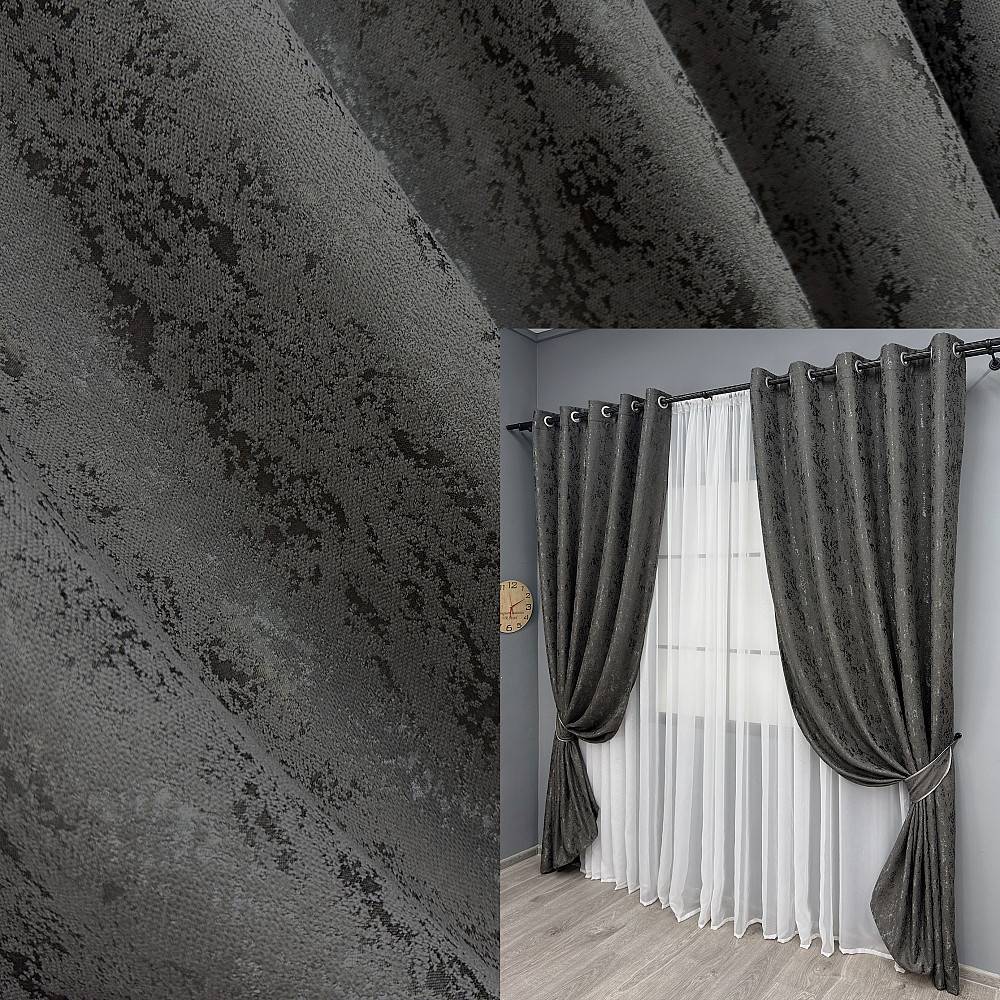 Комплект штор на люверсах VR-Textil Лен мрамор Pavliani № 1667ш Графитовый 150х250 см 2 шт (37-0170) Киев - изображение 1