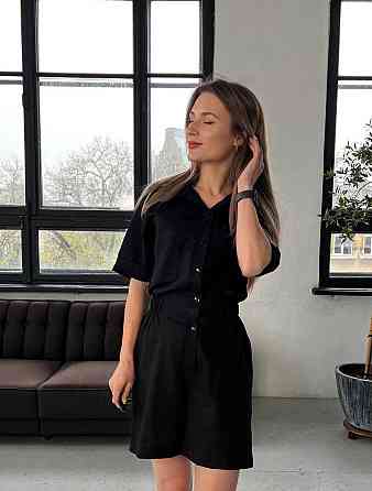 Легкий жіночий базовий комбінезон льон Чорний, 48 Одеса