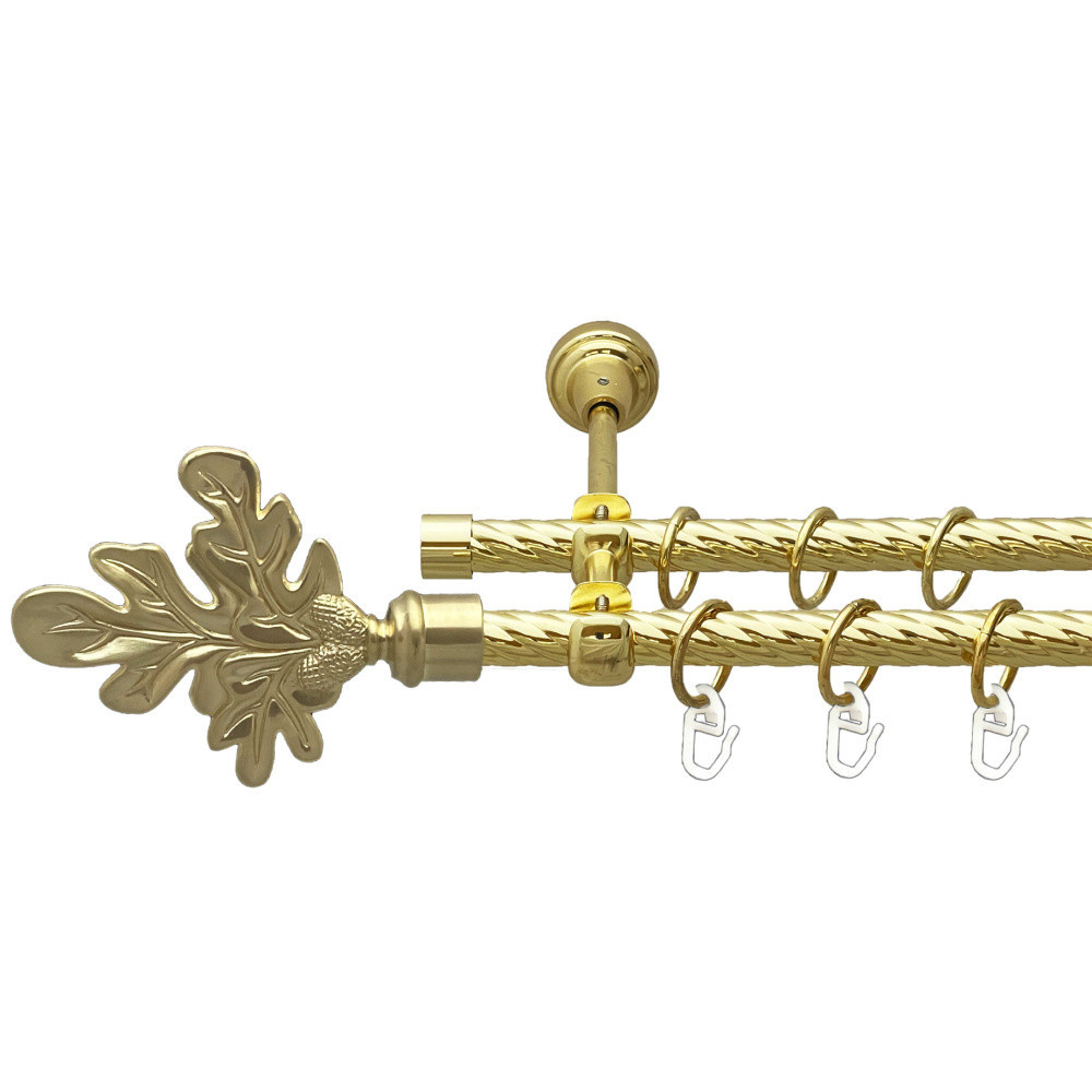 Карниз Orvit Листок Дуба металевий дворядний відкритий скручена труба кільце металеве Золото 16\16 мм 160 см (00-00024932) Львів - фото 1