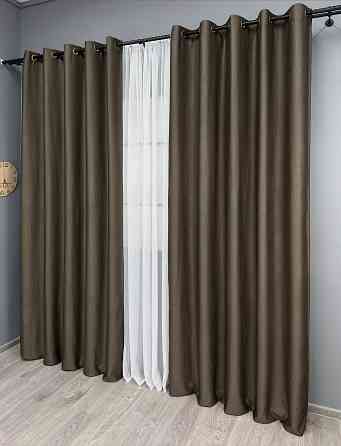 Комплект штор на люверсах VR-Textil Шеніл однотонний № 1591ш Кавовий 150х250 см 2 шт (37-0249) Київ