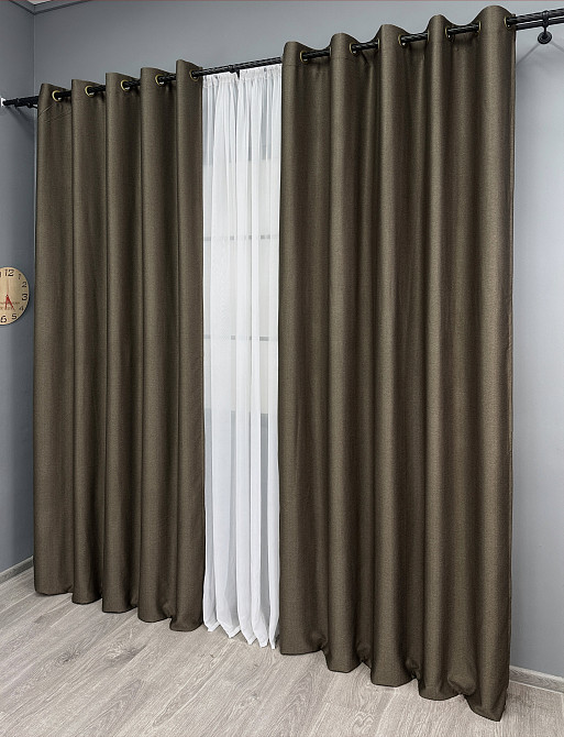 Комплект штор на люверсах VR-Textil Шеніл однотонний № 1591ш Кавовий 150х250 см 2 шт (37-0249) Київ - фото 4