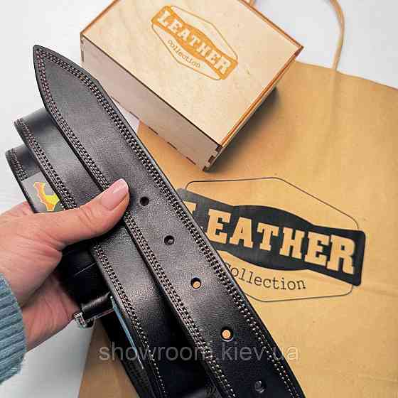 Элегантный мужской ремень из натуральной кожи LC с коричневой отделкой (7817-2) Киев