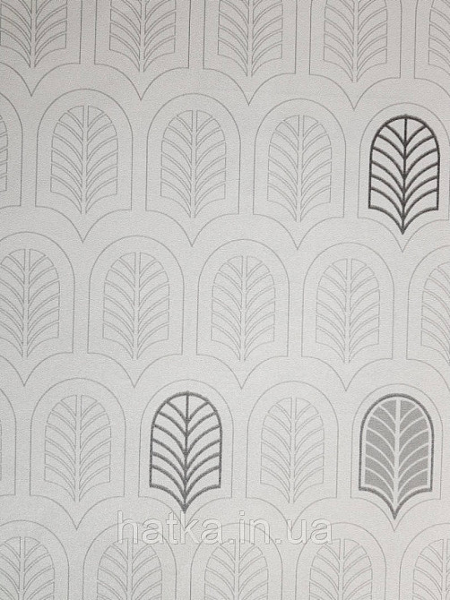 Шпалери вінілові на флізелін AS creation New-life геометрія фігури під листя чорні сірі на білому Київ - фото 2