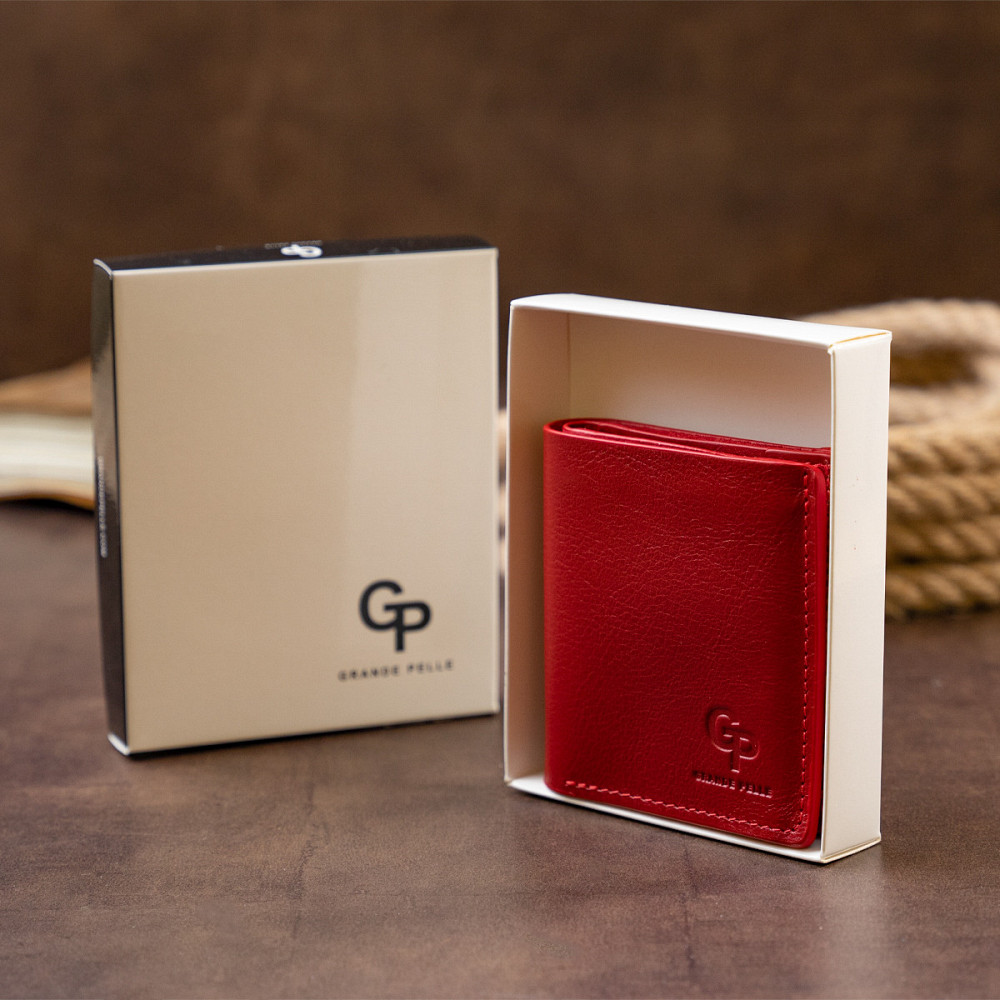 Вертикальное глянцевое портмоне с накладной монетницей GRANDE PELLE 11331 Красное Киев - изображение 10