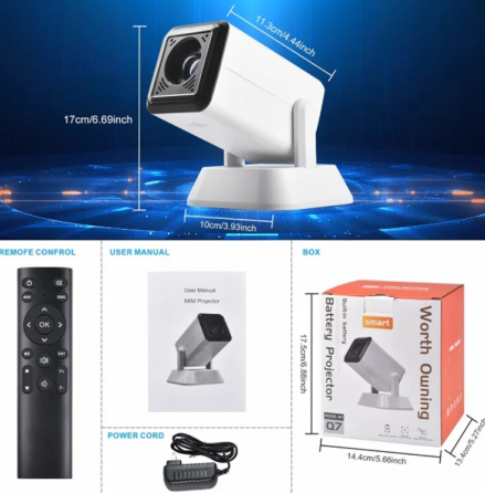 Портативный аккумуляторный проектор SMART Q7 Android HD 1280×720, 4000 мАч, автоматический фокус, 130 дюймов Одесса