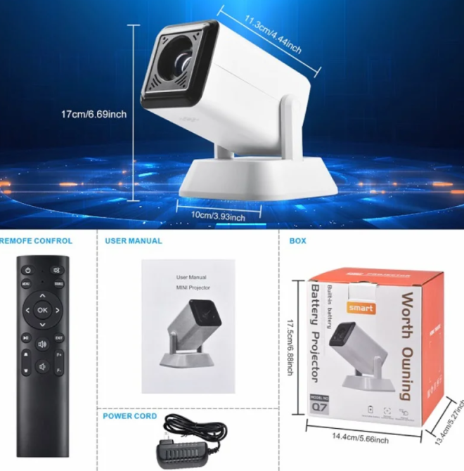 Портативний акумуляторний проектор SMART Q7 Android HD 1280×720, 4000 мАг, автоматичний фокус, 130 дюймів Одеса - фото 5