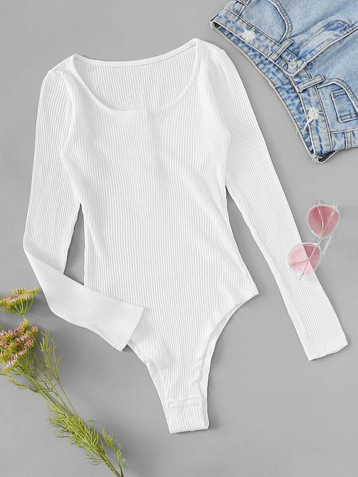 Жіночий трикотажний боді (рубчик) оптом | Розпродаж моделі 44, Білий Київ - фото 6