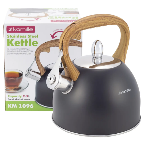 Чайник 2,5 л з нержавіючої сталі зі свистком і ручкою soft touch KAMILLE 1096 Житомир