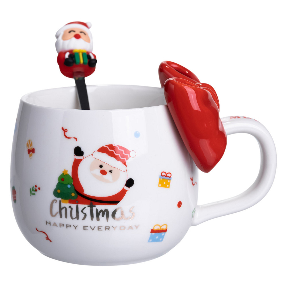 Yiwu Новорічна порцелянова чашка з ложкою Merry Christmas 400 (мл) Червона Yiwu FM-CS-19A Коломия - фото 3