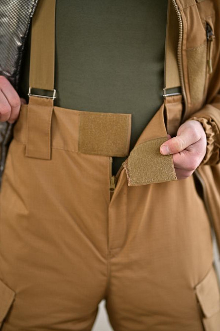 Зимовий тактичний чоловічий костюм койот куртка штани на синтепоні з підтяжками теплий закриває поперек Одеса - фото 9