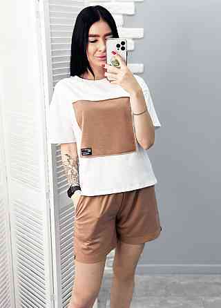 Двокольоровий костюм з шортами "Numb" оптом | Норма | Розпродаж моделі Капучіно, 46-48 Київ