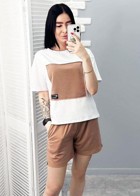 Двокольоровий костюм з шортами "Numb" оптом | Норма | Розпродаж моделі Капучіно, 46-48 Київ - фото 6