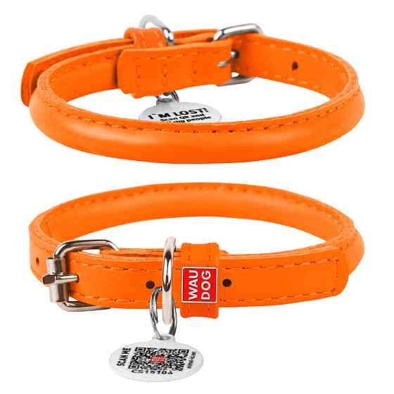 Нашийник для собак шкіряний WAUDOG Glamour з QR паспортом, круглий, Д 8 мм, Дов 20-25 см помара Коломыя
