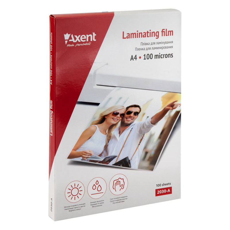 Плівка для ламінування 100 мкм, A4 "Axent" 2030-A (216x303мм), (за 100 шт.), шт Київ - фото 1