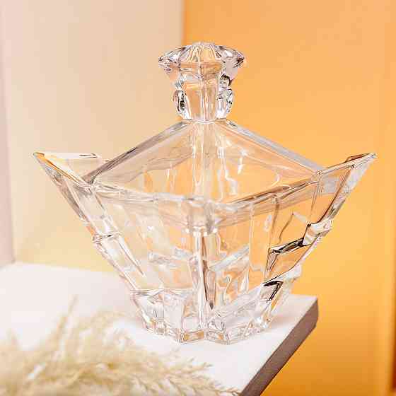 Квадратная стеклянная сахарница с крышкой 10 см Киев