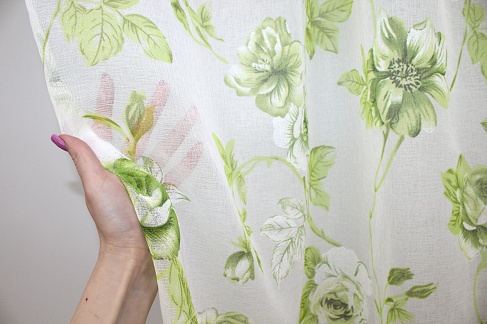 Тюль VR-Textil 1264т Flora Батист Білий з салатовим 400х270 см (42-1382) Київ - фото 5