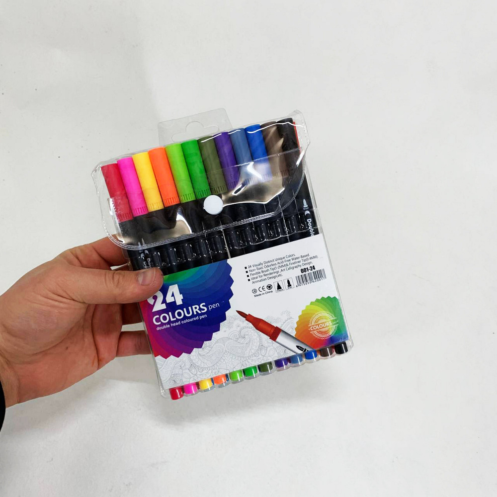 Профессиональный набор 24 шт двухсторонних маркеров линер+кисть с мягкой головкой на водной основе KV-91 Львов - изображение 1