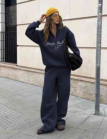 Жіночий теплий трендовий костюм-тринитка на флісі Темно-синій Одеса