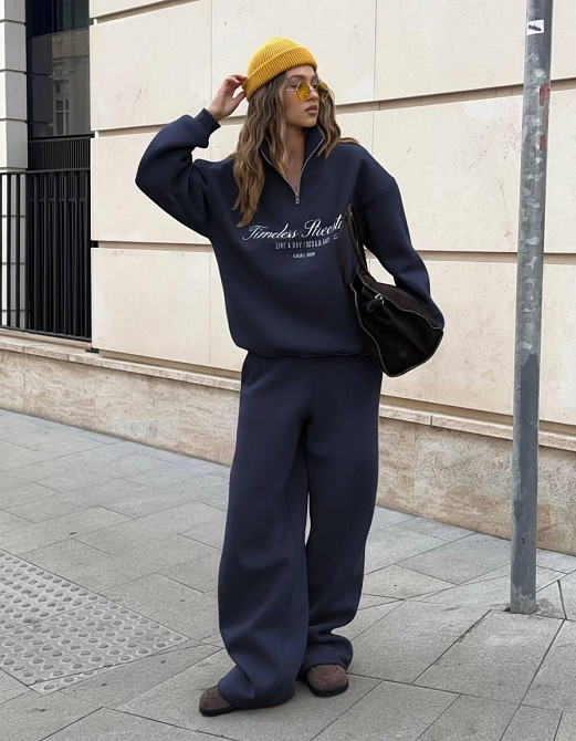 Женский теплый трендовый костюм двойка тринитка на флисе Темно-синий Одесса - изображение 1