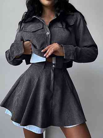 Женский стильный костюм двойка: пиджак и юбка микровельвет Графит, 46/48 Одесса