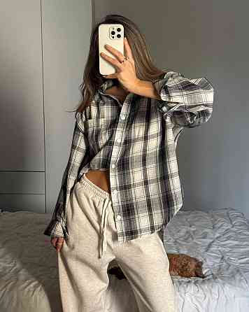 Женская трендовая оверсайз рубашка в клетку турецкий поликотон Одесса