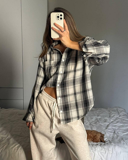 Женская трендовая оверсайз рубашка в клетку турецкий поликотон Одесса - изображение 2