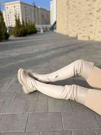 Ботфорти жіночі 1202 капучіно шкіра натуральна зима євро-хутро висота 56см обхват гомілки 34-36 Коломия