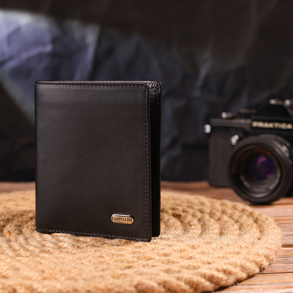 Мужское портмоне из натуральной гладкой кожи Черное (CANPELLINI) Киев - изображение 2