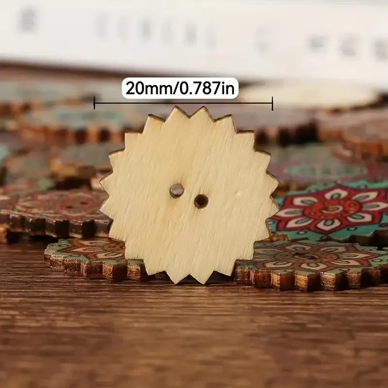 Набор деревянных пуговиц в форме цветов 50 шт – богемский стиль, диаметр 20 мм Киев - изображение 4