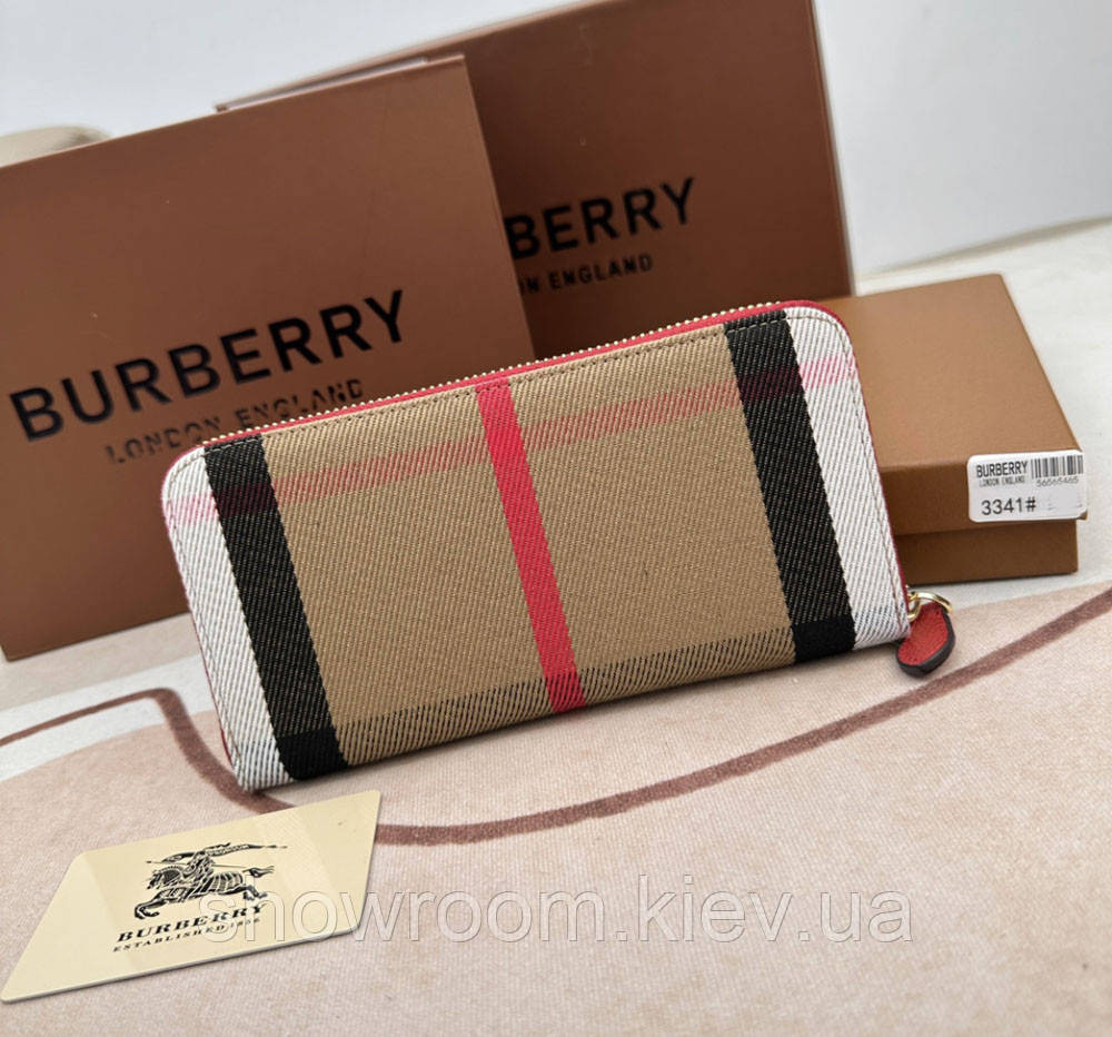 Жіночий шкіряний гаманець на блискавці Burberry (3341) red Київ - фото 9