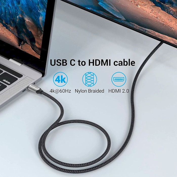 Кабель Vention USB-C на HDMI 1.5м черный текстильный Киев - изображение 8