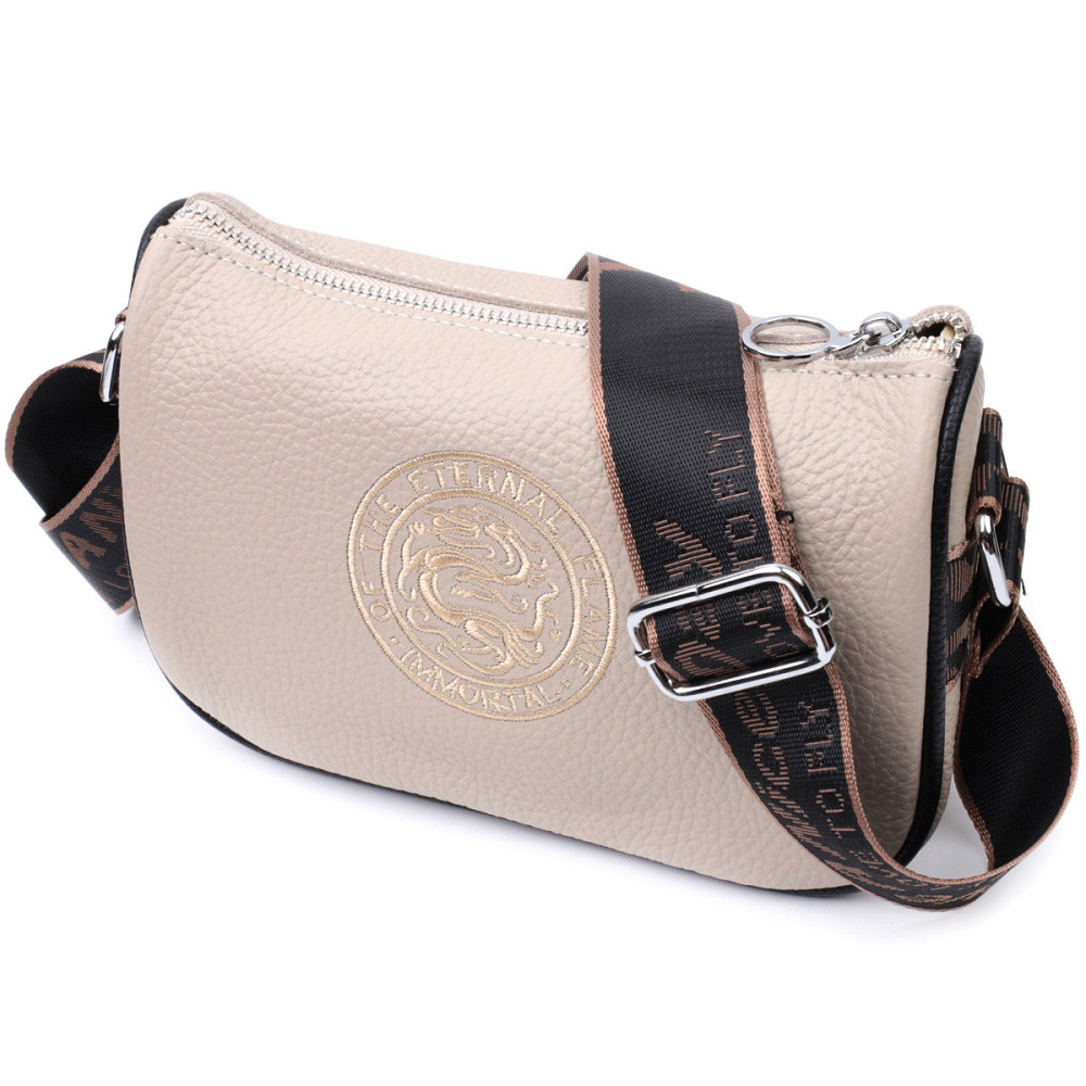 Жіноча сумка з вишивкою на лицьовій стороні з натуральної шкіри Vintage 22625 Бежева Київ - фото 1