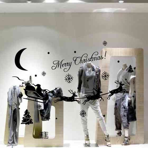 Новогодние наклейки на окна Олени 48 на 31 см черный Киев