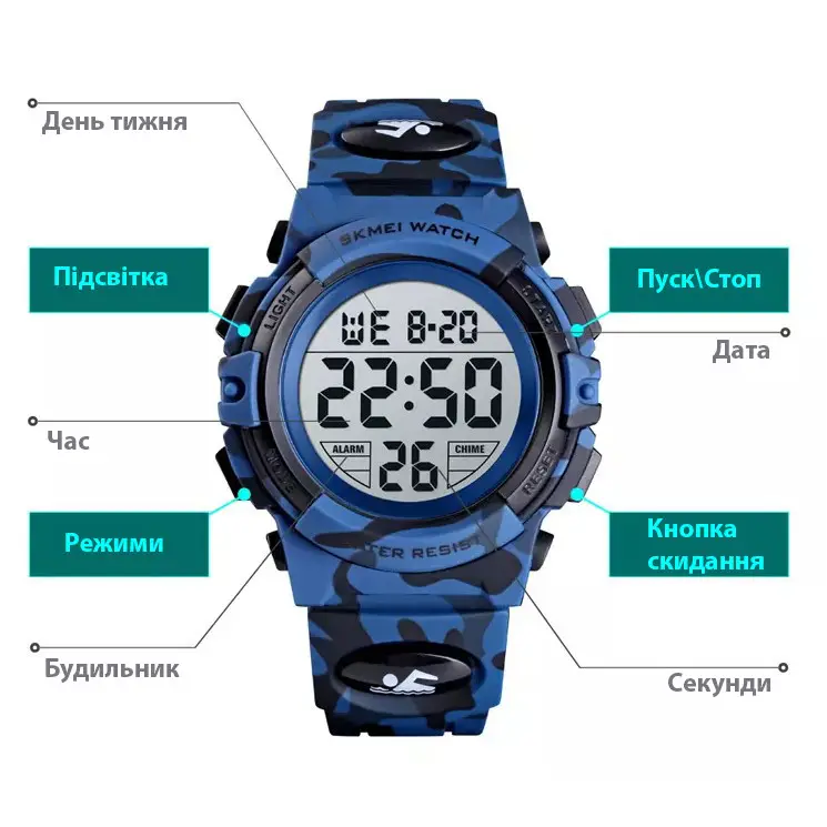 Детские спортивные наручные часы Skmei Kids 1548 (Темно-синий камуфляж) Киев - изображение 8