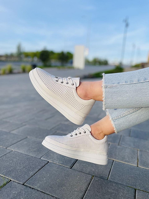 Lonza Жіночі кеди з натуральної шкіри білі весна - літо LONZA / Стильні кеди літні шкіряні р.38 Коломыя - изображение 1