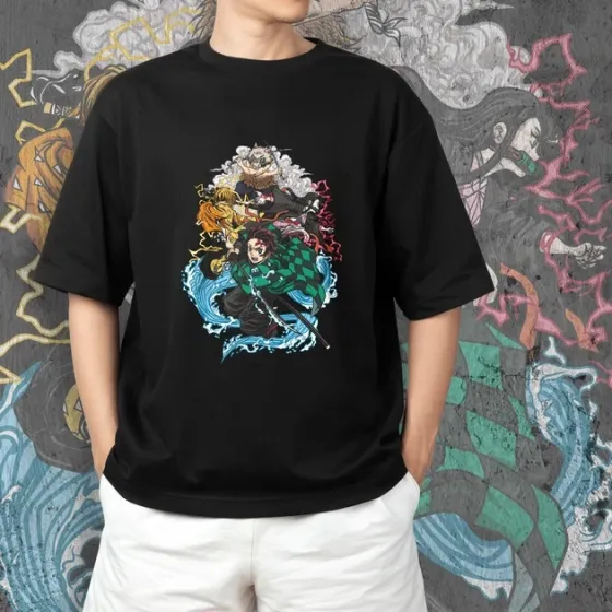 Футболка для подростка мальчика с принтом Клинок, рассекающий демонов Команда 2 Размер 160 Anime10431 Днепр